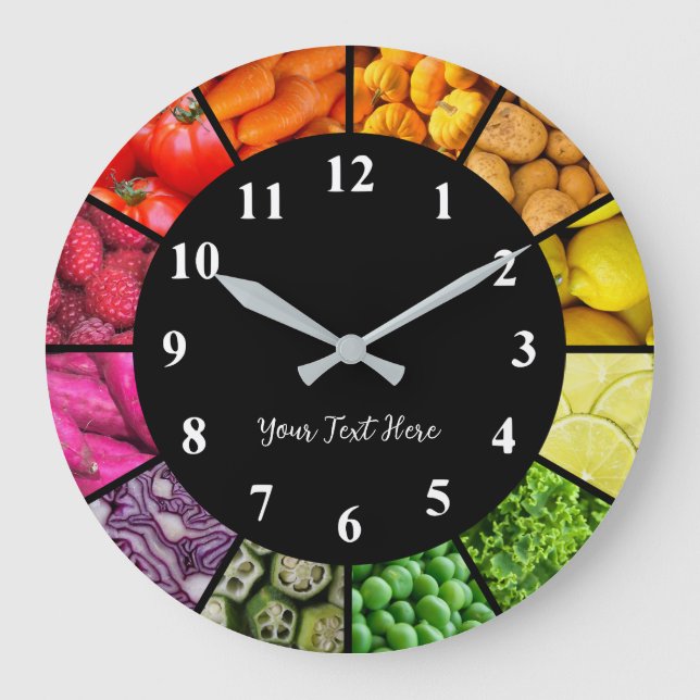 Nahrungsmittel-Regenbogenuhr - buntes Obst und Gem Große Wanduhr (Vorderseite)