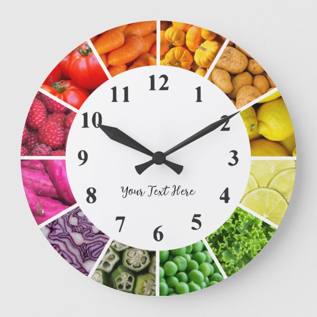 Nahrungsmittel-Regenbogenuhr - gesundes Essen Obst Große Wanduhr (Vorderseite)