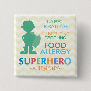 Nahrungsmittelallergie-Alarm Superhelden-Jungen-Kn Button