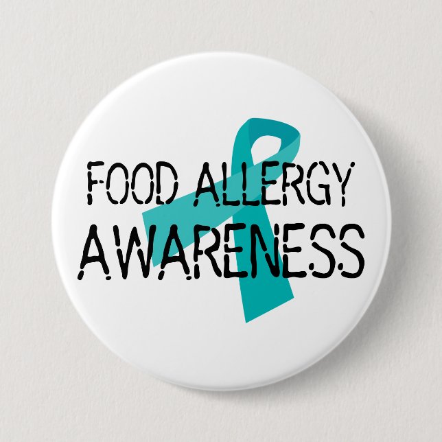 Nahrungsmittelallergie-Bewusstseins-aquamarines Button (Vorderseite)