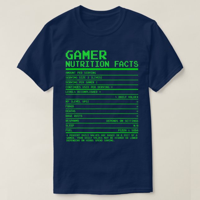 Nährwertbezogene Fakten für Geschenke für Videospi T-Shirt (Design vorne)
