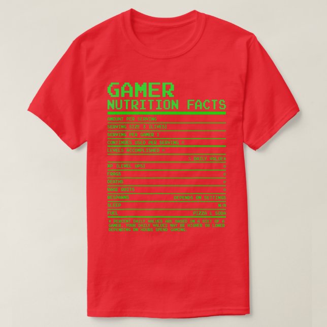 Nährwertbezogene Fakten für Geschenke für Videospi T-Shirt (Design vorne)