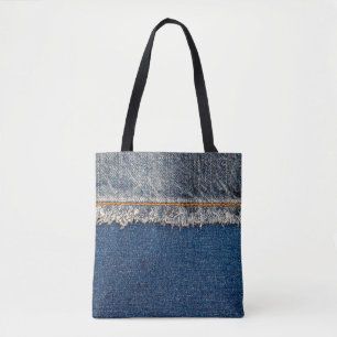 Naht mit orangefarbenem Faden auf gebleicht Tasche