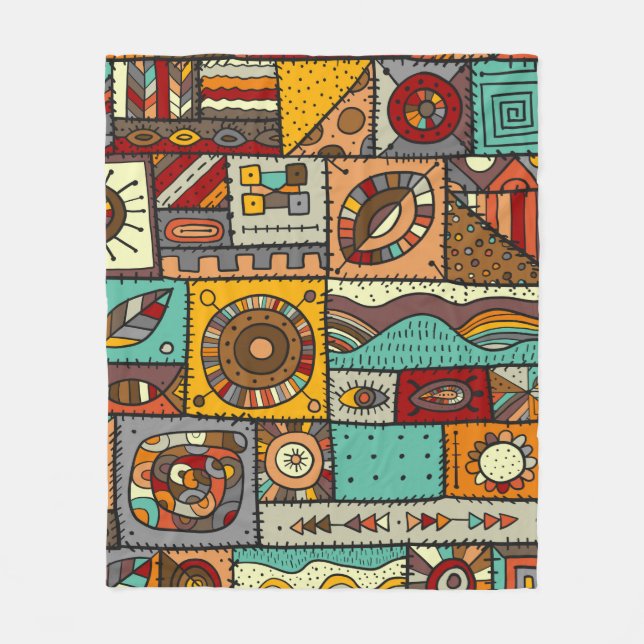 Nähte Stoffe in einem Patchwork-Stil. ethnisch Fleecedecke (Vorderseite)