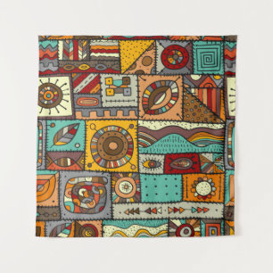 Nähte Stoffe in einem Patchwork-Stil. ethnisch Wandteppich