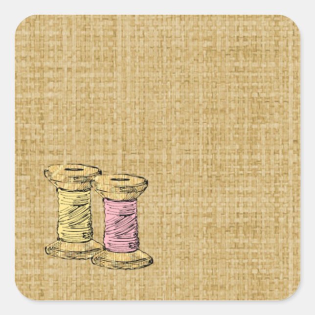 Nähtickerei für die Thread Burlap-Etikettenaufkleb Quadratischer Aufkleber (Vorderseite)