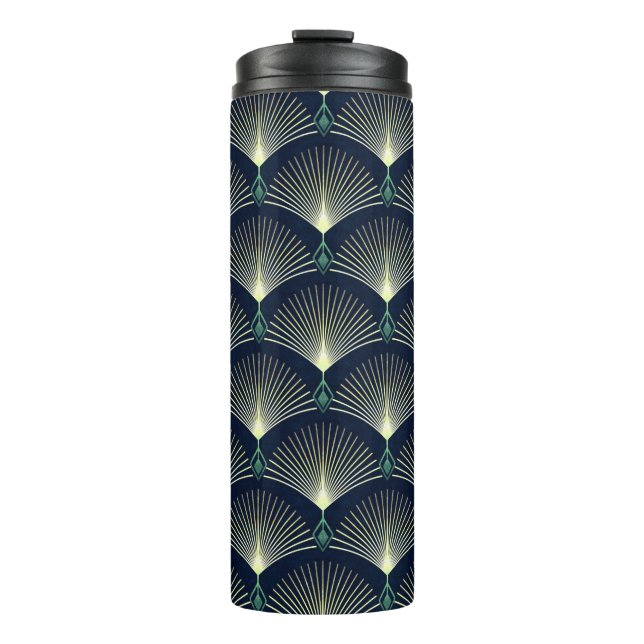 Nahtlos elegantes geometrisches Muster. Blue Art D Thermosbecher (Vorderseite)