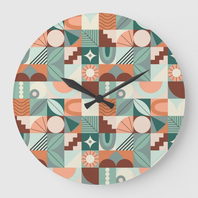 Nahtlos geometrisches, abstraktes Mosaikmuster. Große Wanduhr (Vorderseite)