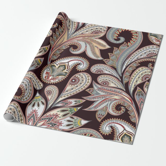 Nahtlos helles Muster mit verziertem Paisley Geschenkpapier (Ungerollt)