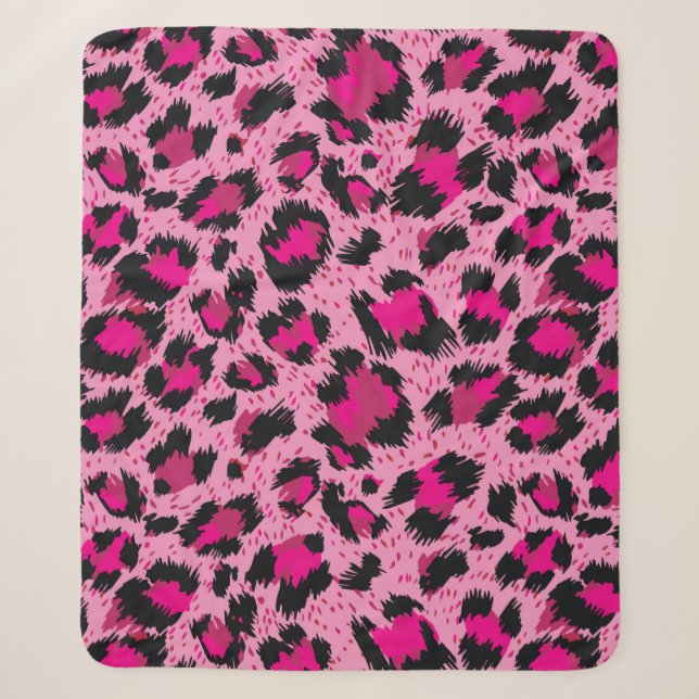 Nahtlos luxuriöses rosa Leopardenmuster. Sherpadecke (Vorderseite)