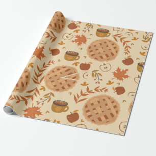 Nahtlos mit Apfelkuchen, Äpfeln und Tasse.  Geschenkpapier