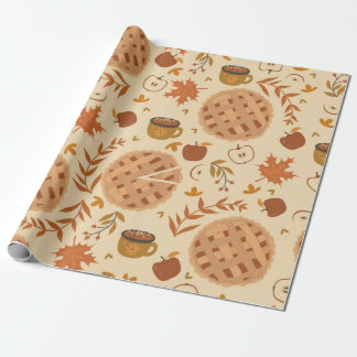 Nahtlos mit Apfelkuchen, Äpfeln und Tasse.  Geschenkpapier