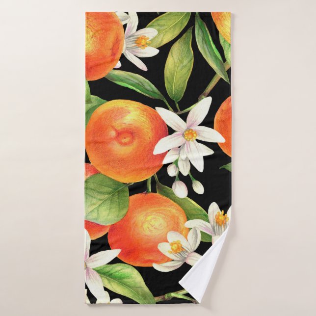 Nahtlos mit Orangenfrüchten, Blume und l Badehandtuch (Badehandtuch)