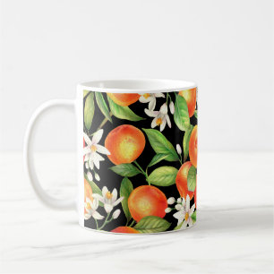 Nahtlos mit Orangenfrüchten, Blume und l Kaffeetasse