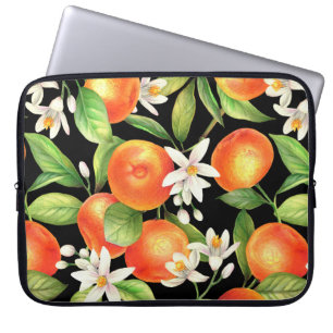 Nahtlos mit Orangenfrüchten, Blume und l Laptopschutzhülle