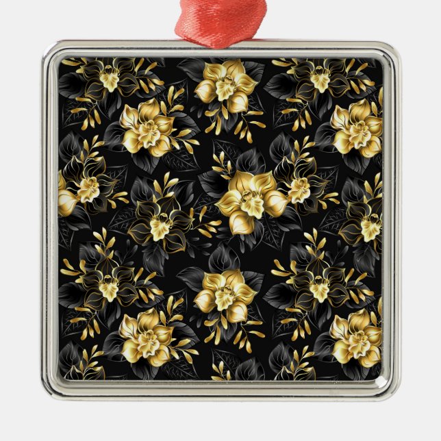 Nahtlos mit Schmuckorchideen Ornament Aus Metall (Vorne)
