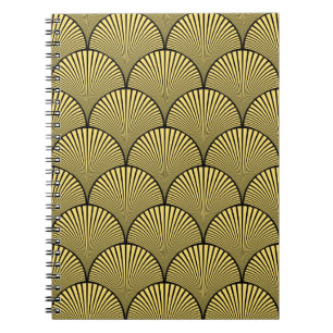 Nahtlos schwarz und gold japanisch Deko floral w Notizblock