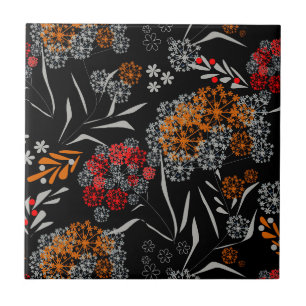 Nahtlos süße kleine Blumen Blumenmuster schwarz v Fliese