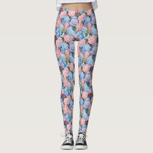 Nahtlos von rosa und blauen Hydrangea-Blume Leggings