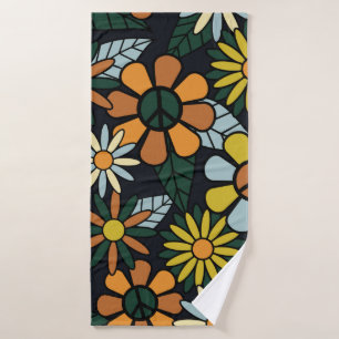 Nahtlose 70er Jahre Retro-Hippie-Blume - Vinta Badehandtuch