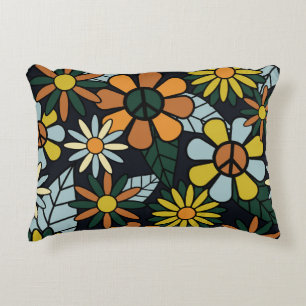 Nahtlose 70er Jahre Retro-Hippie-Blume - Vinta Dekokissen