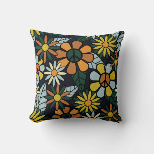 Nahtlose 70er Jahre Retro-Hippie-Blume - Vinta Kissen