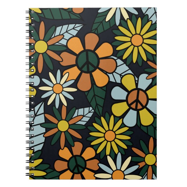 Nahtlose 70er Jahre Retro-Hippie-Blume - Vinta Notizblock (Vorderseite)