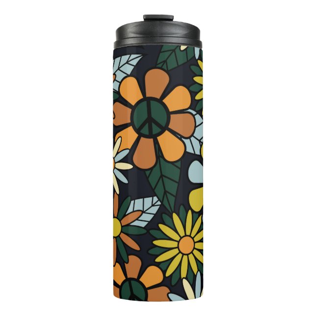 Nahtlose 70er Jahre Retro-Hippie-Blume - Vinta Thermosbecher (Vorderseite)