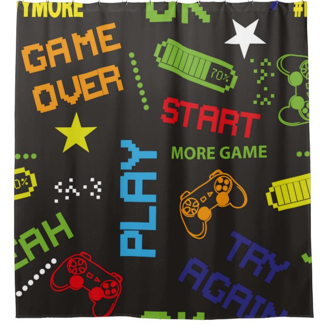 Nahtlose abstrakte Darstellung im Pixelspielstil.  Duschvorhang (Vorderseite)
