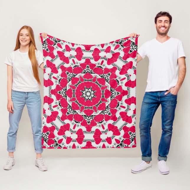 Nahtlose abstrakte Mandala-Herzen hell rund um die Fleecedecke (Beispiel)