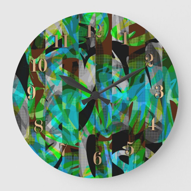 Nahtlose abstrakte moderne Pinselstriche multicolo Große Wanduhr (Vorderseite)