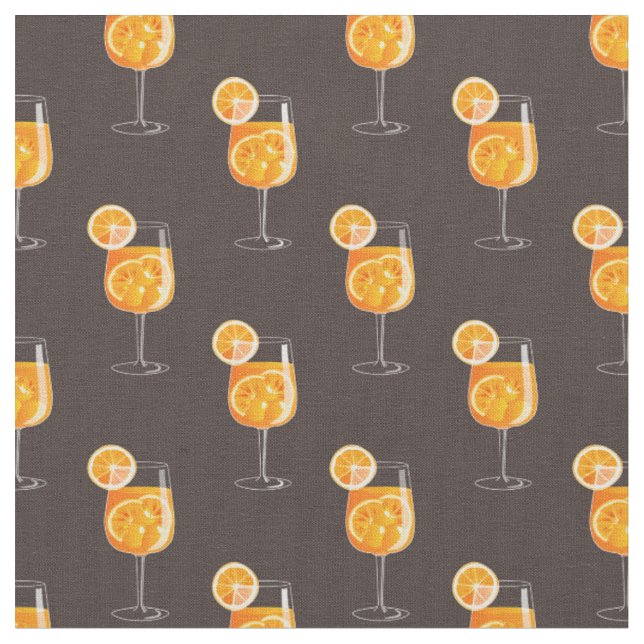 Nahtlose Aperol Spritz Cocktail Muster Fabric Stoff (Nahaufnahme)