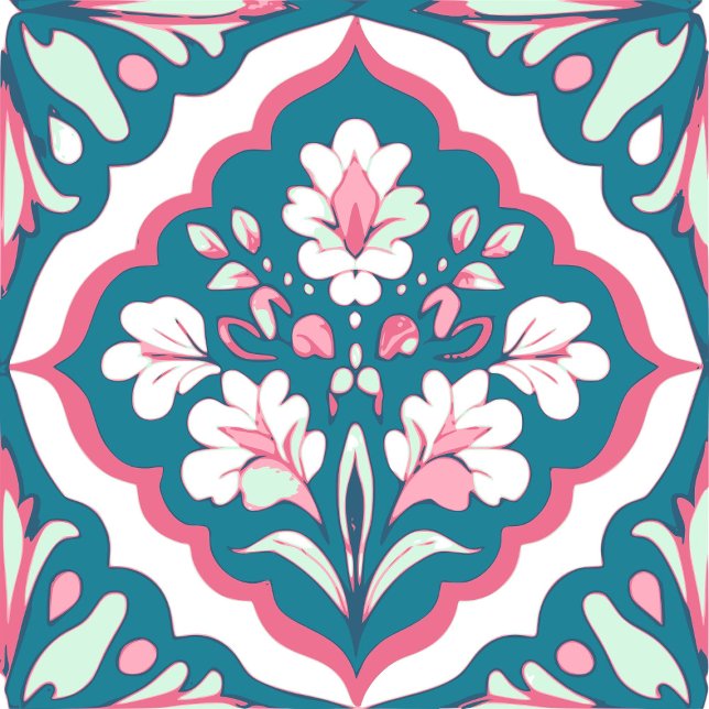 Nahtlose Aquamarine Minze Rosa und Weiße Blume Blü Fliese (Von Creator hochgeladen)