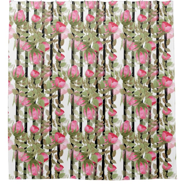 Nahtlose Aquarellfarben Blume Rosa Rosen Blumenrom Duschvorhang (Vorderseite)