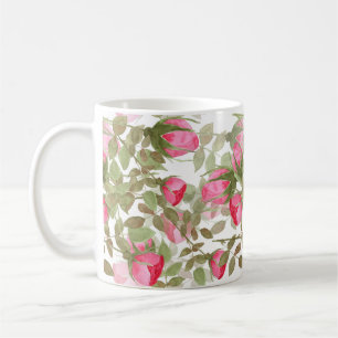 Nahtlose Aquarellfarben Blume Rosa Rosen Blumenrom Kaffeetasse