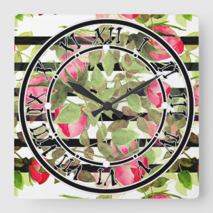 Nahtlose Aquarellfarben Blume Rosa Rosen Blumenrom Quadratische Wanduhr