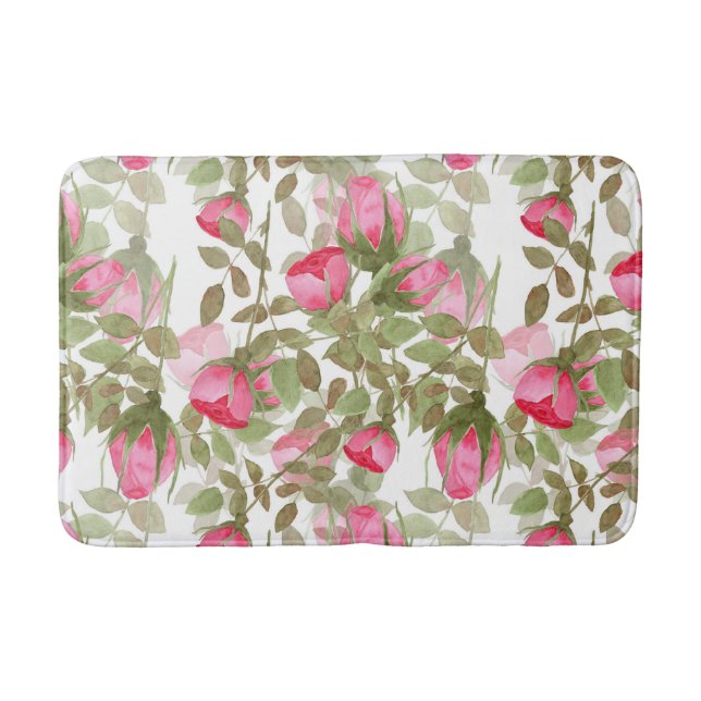 Nahtlose Aquarellfarben Blume Rosa Rosen Blüten Badematte (Vorderseite)