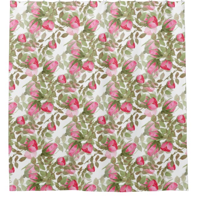Nahtlose Aquarellfarben Blume Rosa Rosen Blüten Duschvorhang (Vorderseite)