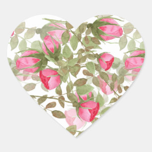 Nahtlose Aquarellfarben Blume Rosa Rosen Blüten Herz-Aufkleber
