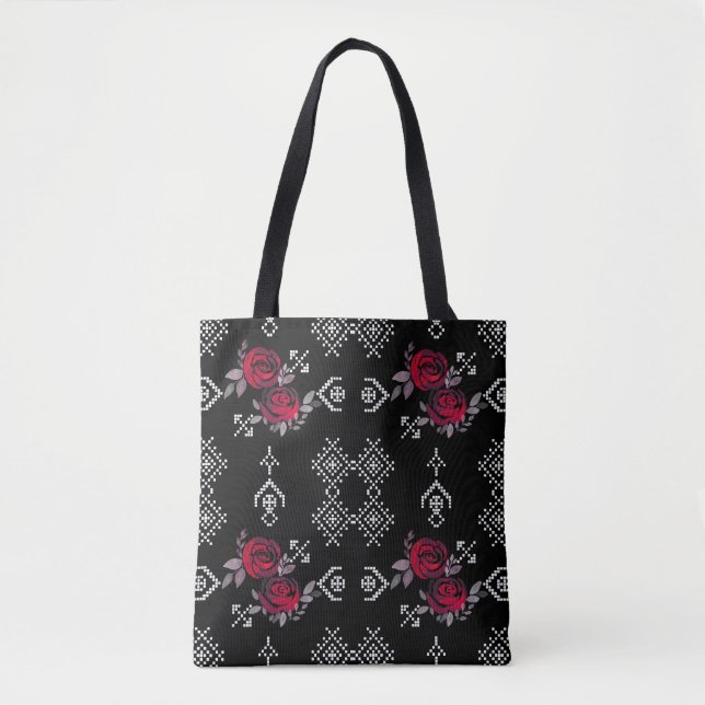 Nahtlose Aquarellfarben-rote Rosen Blume Tasche (Vorderseite)
