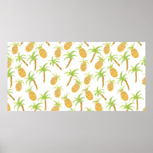 Nahtlose Aquarellmuster mit Ananas und pa Poster