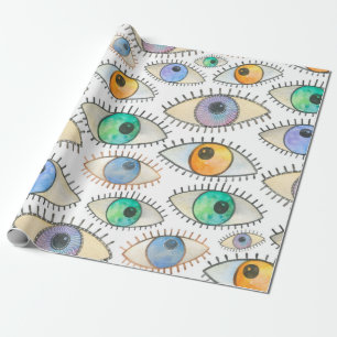 Nahtlose Aquarellmuster mit breitem, offenem Auge Geschenkpapier