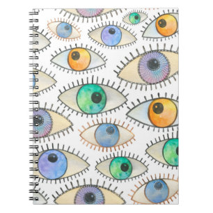 Nahtlose Aquarellmuster mit breitem, offenem Auge Notizblock