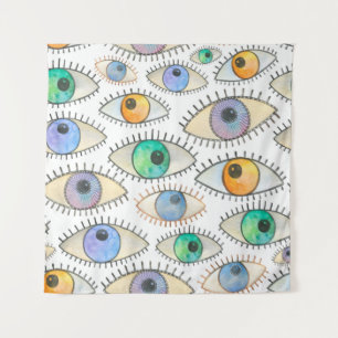 Nahtlose Aquarellmuster mit breitem, offenem Auge Wandteppich