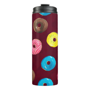 Nahtlose Aquarellmuster mit Donuts auf Ruby Thermosbecher