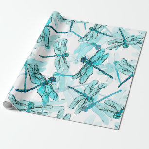 Nahtlose Aquarellmuster mit eleganter Libelle Geschenkpapier