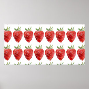 Nahtlose Aquarellmuster mit Erdbeeren Poster