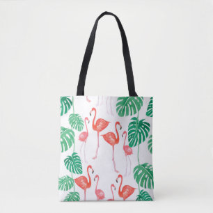 Nahtlose Aquarellmuster mit Flamingo-Familie w Tasche
