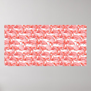 Nahtlose Aquarellmuster mit Flamingo-Klein Poster
