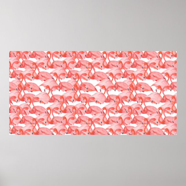 Nahtlose Aquarellmuster mit Flamingo-Klein Poster (Vorne)